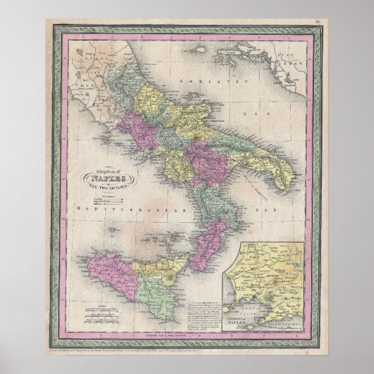 ヴィンテージ南イタリアの地図（1853年） ポスター (正面)
