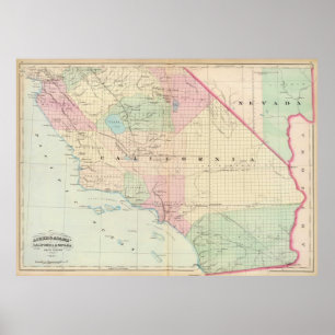 ヴィンテージ南カリフォルニアの地図(1874年) ポスター