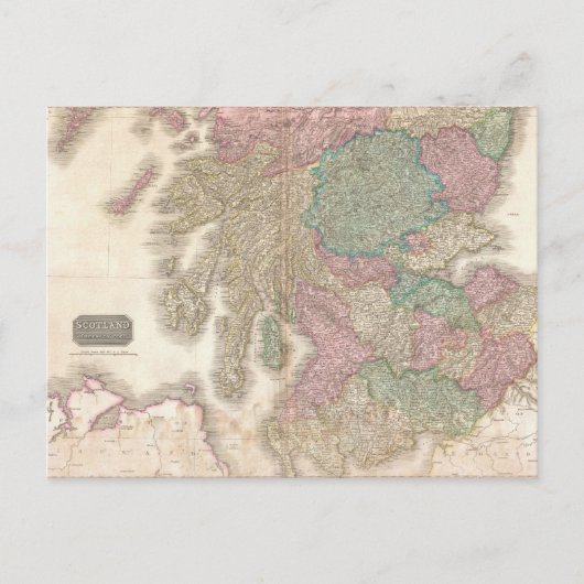 ヴィンテージ南スコットランドの地図(1818年) ポストカード (正面)