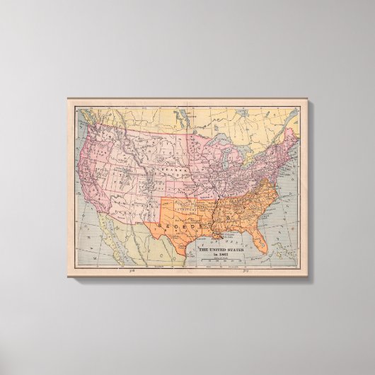 ヴィンテージ南北戦争時代の地図1861 キャンバスプリント (正面)