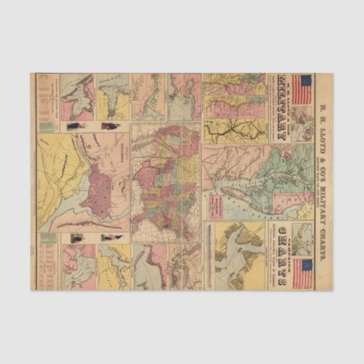 ヴィンテージ南北戦争軍隊戦略地図の切り離し 薄葉紙 (正面)