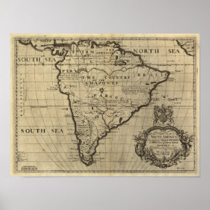 ヴィンテージ南米の地図1690年代 ポスター