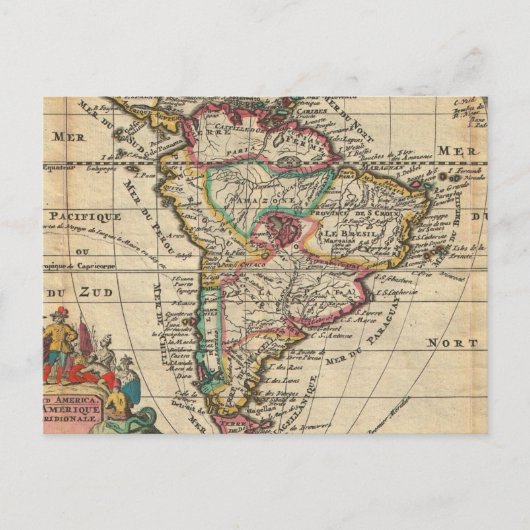 ヴィンテージ南米の地図(1747) ポストカード (正面)