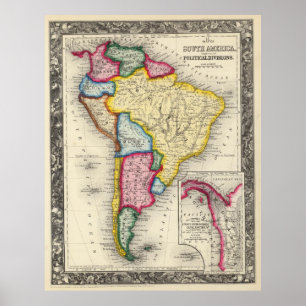 ヴィンテージ南米地図(1860年) ポスター