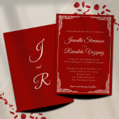 ヴィンテージ単色ルビーレッドボーンホワイト結婚ズ 招待状