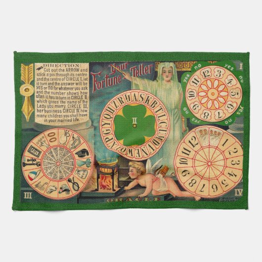 ヴィンテージ占いボードのアートホイール – 愛 キッチンタオル (横)