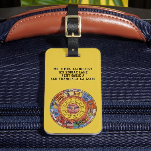 ヴィンテージ占星術、アンティーク天〔占星術の〕十二宮図輪 ラゲッジタグ (正面インサイチュ2)