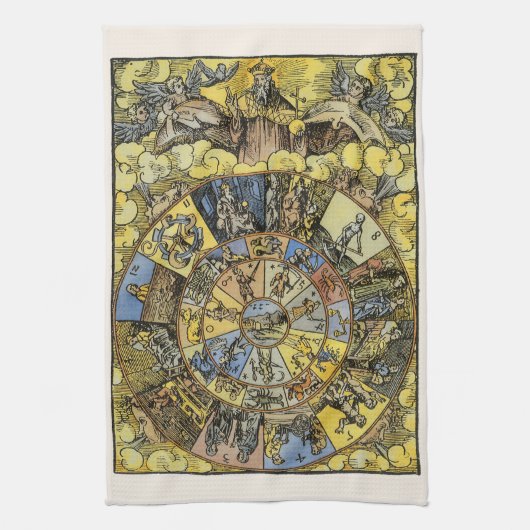 ヴィンテージ占星術、ルネサンス時代の十二宮図、1555 キッチンタオル (縦)