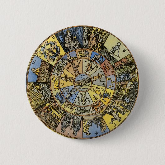 ヴィンテージ占星術 ルネサンス期の黄道十二宮図 1555年 缶バッジ (正面)