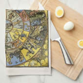 ヴィンテージ占星術,ルネッサンス〔占星術の〕十二宮図ホイール, 1555 キッチンタオル (四つ折り)