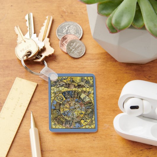 ヴィンテージ占星術，ルネッサンス〔占星術の〕十二宮図ホイール， 1555 キーホルダー (デスク)