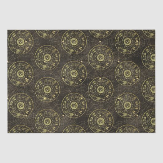 ヴィンテージ占星術〔占星術の〕十二宮図とCobweb Magical 薄葉紙 (正面)