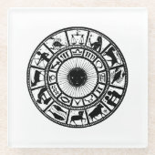 ヴィンテージ占星術〔占星術の〕十二宮図ホイール ガラスコースター (正面)