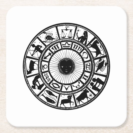 ヴィンテージ占星術〔占星術の〕十二宮図ホイール スクエアペーパーコースター (正面)