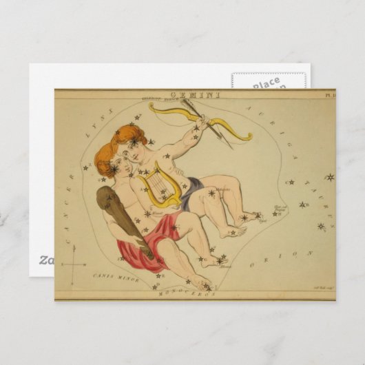 ヴィンテージ占星術/天文学ジェミニ星座 ポストカード (正面/裏面)