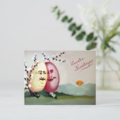 ヴィンテージ卵カップル復活祭はがき ポストカード (スタンド正面)