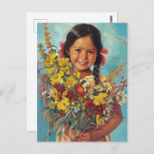 ヴィンテージ原産のオーストラリア産の花を持つ少女 ポストカード (正面/裏面)