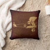 ヴィンテージ双平面飛行機アンティーク機(地図付き) クッション (ブランケット)