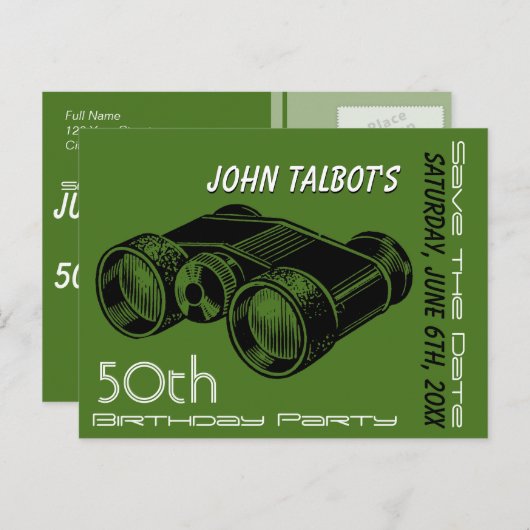 ヴィンテージ双眼鏡50誕生日日付の保存 案内ポストカード (正面/裏面)