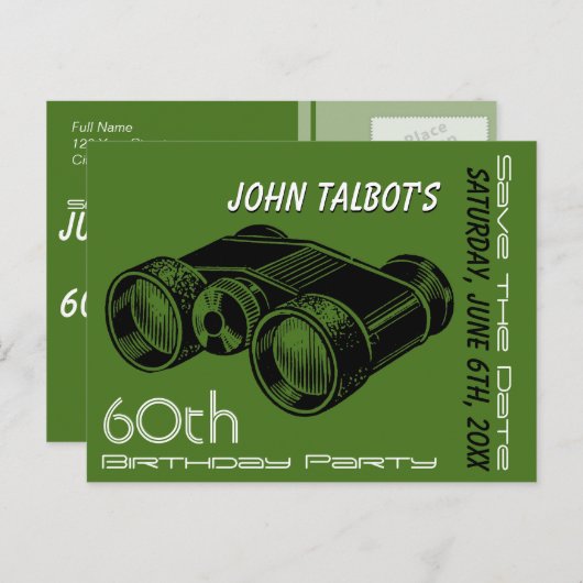 ヴィンテージ双眼鏡60誕生日日付の保存 案内ポストカード (正面/裏面)