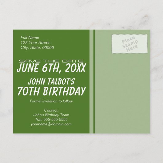 ヴィンテージ双眼鏡70誕生日日付の保存 案内ポストカード (裏面)