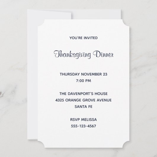 ヴィンテージ収穫と七面鳥の感謝祭ディナー 招待状 (裏面)