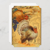 ヴィンテージ収穫と七面鳥の感謝祭ディナー 招待状 (正面/裏面)