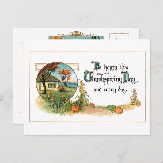 ヴィンテージ収穫と感謝祭の挨拶 シーズンポストカード (正面/裏面)