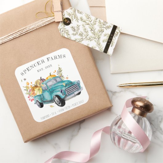 ヴィンテージ収穫トラック |感謝祭ステッカー スクエアシール (ギフト)