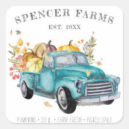 ヴィンテージ収穫トラック |感謝祭ステッカー スクエアシール