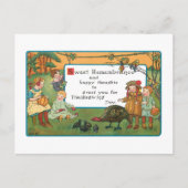 ヴィンテージ収穫子どもと感謝祭の詩 シーズンポストカード (正面)