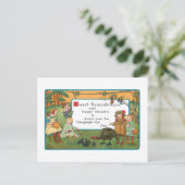 ヴィンテージ収穫子どもと感謝祭の詩 シーズンポストカード (スタンド正面)