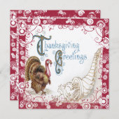 ヴィンテージ収穫感謝祭ディナー招待状 招待状 (正面/裏面)