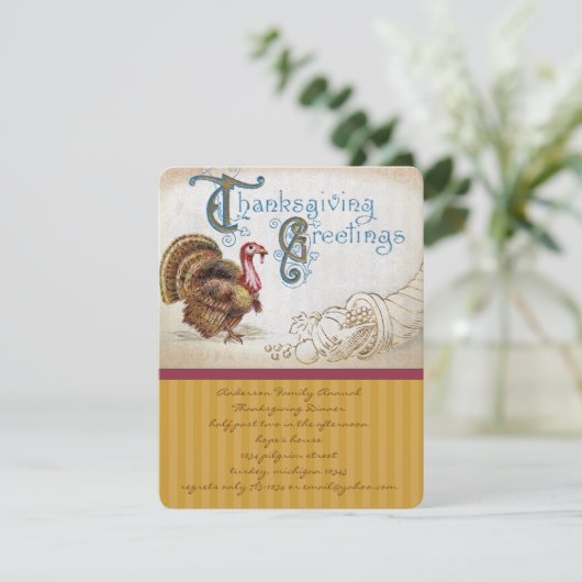 ヴィンテージ収穫感謝祭ディナー招待状 招待状 (スタンド正面)