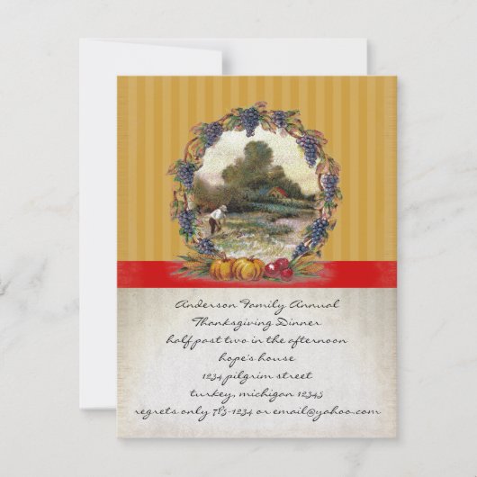 ヴィンテージ収穫感謝祭ディナー招待状 招待状 (正面)