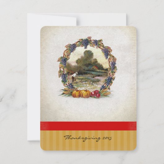 ヴィンテージ収穫感謝祭ディナー招待状 招待状 (裏面)