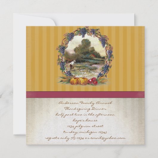 ヴィンテージ収穫感謝祭ディナー招待状 招待状 (正面)