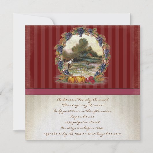 ヴィンテージ収穫感謝祭ディナー招待状 招待状 (正面)