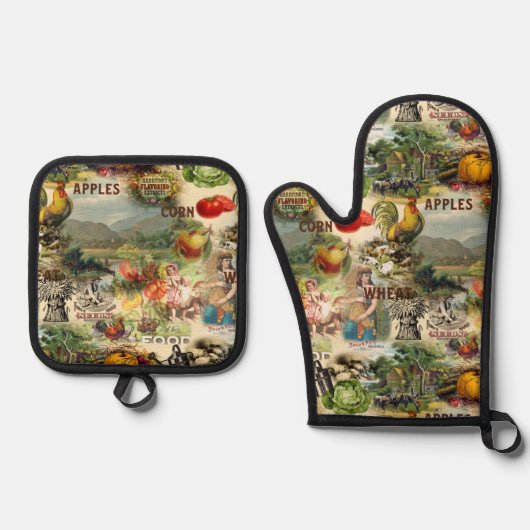 ヴィンテージ収穫 鍋つかみ&鍋敷きセット (正面)