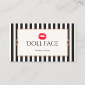 ヴィンテージ口紅キス白黒 ストライプの 名刺 (正面)