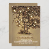 ヴィンテージ古いオークの木の素朴なリハーサル夕食 招待状 (正面/裏面)
