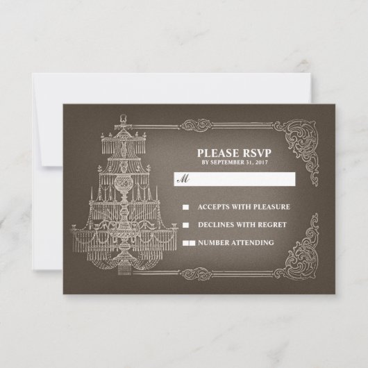 ヴィンテージ古いシャンデリア結婚式のRSVPカード 出欠カード (正面)