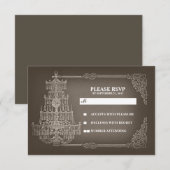 ヴィンテージ古いシャンデリア結婚式のRSVPカード 出欠カード (正面/裏面)