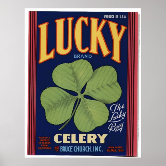 ヴィンテージ古いセロリ野菜クレートラベル ポスター (正面)