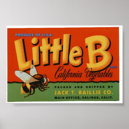 ヴィンテージ古いハチ野菜クレートラベル ポスター (正面)