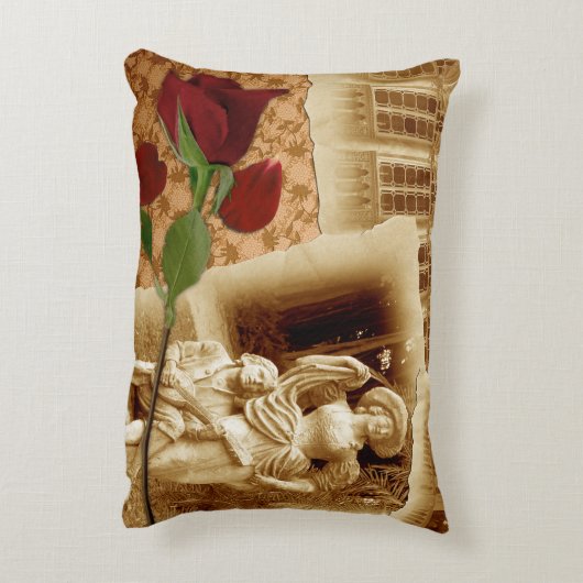 ヴィンテージ古い写真バラ花びらShabbychic枕 アクセントクッション (裏面(縦))
