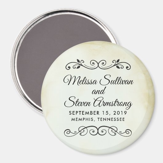 ヴィンテージ古い時代のウェスタンウェディング日付を保存 マグネット (正面/裏面)