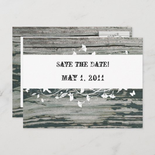 ヴィンテージ古い木材の日付を保存 案内ポストカード (正面/裏面)