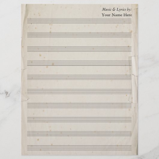 ヴィンテージ古い破空白のれた楽譜10ステーブ (正面)