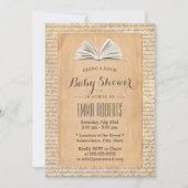 ヴィンテージ古い紙がブックリクエストを持って来る赤ちゃんシャワー 招待状 (正面)